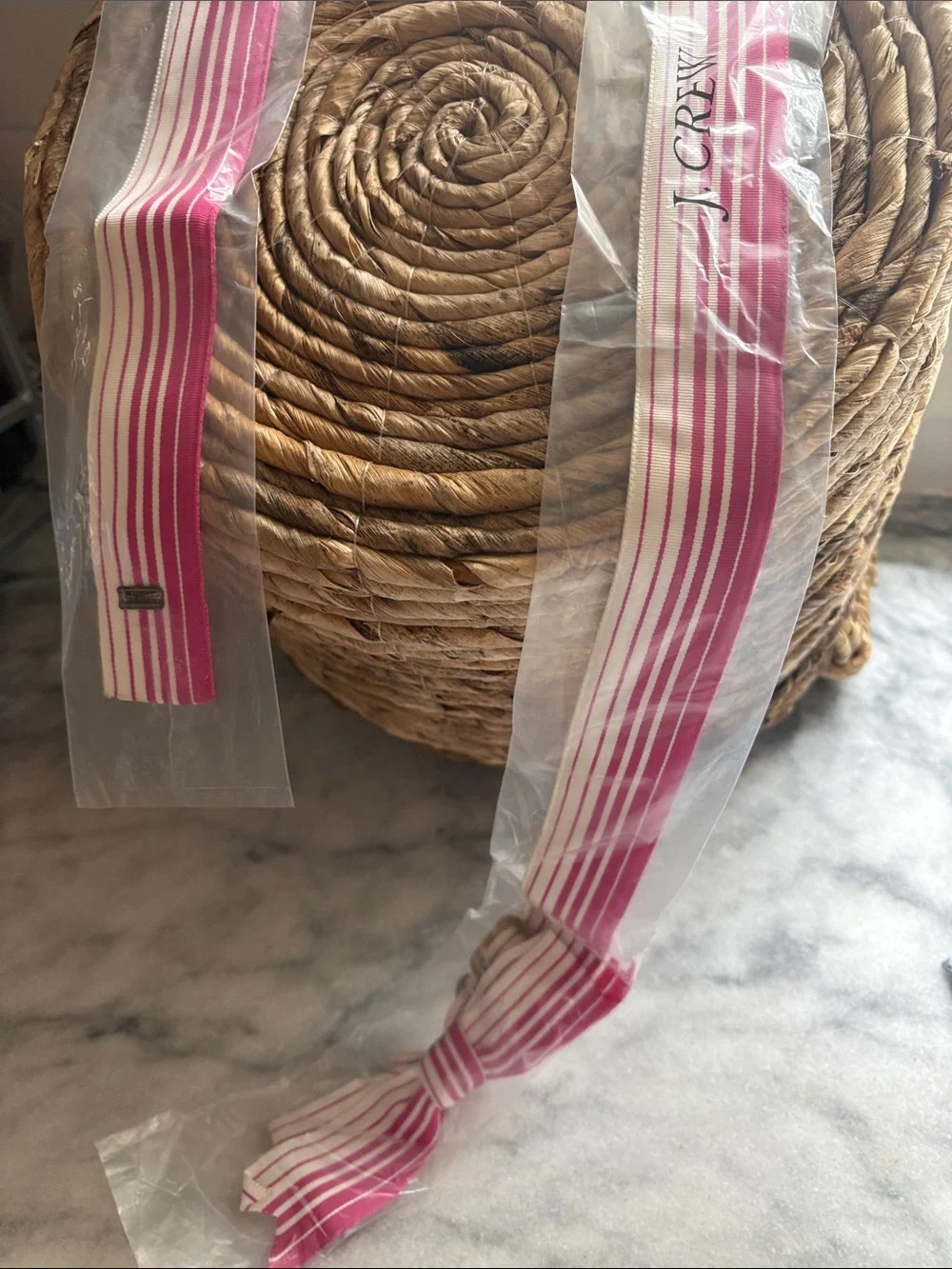J. Crew Pink and White Striped Bow Belt